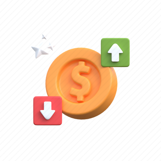 Trading, coin, up down, finance, money, currency, direction 3D illustration - Download on Iconfinder