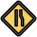 warning, narrow, traffic, miscellaneous, road, lanes, sign