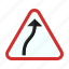 bend, danger, right, road, sign, traffic, transportation 