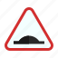 ahead, bump, road, sign, speed, travel, warning 