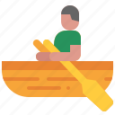 rowboat, transportation, recreation, boat, man, water, lake, side