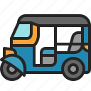 rickshaw, tricycle, tuk, vehicle, transportation, automobile, asian, side