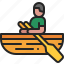 rowboat, transportation, recreation, boat, man, water, lake, side 