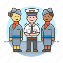 airplane, and, captain, crew, male, personnel, pilot, stewardess, transportation