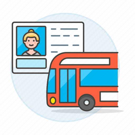 Bus, commercial, details, driver, driving, female, info icon - Download on Iconfinder