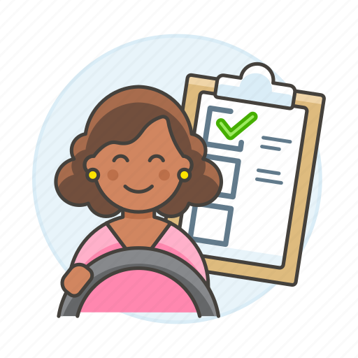 Car, checklist, driver, driving, female, lessons, practice icon - Download on Iconfinder