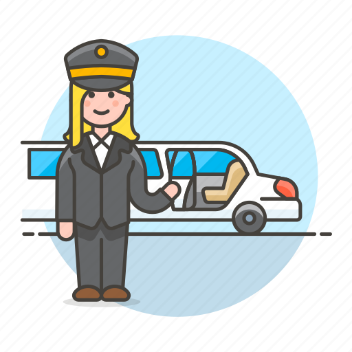 Chauffeur, event, female, land, limousine, luxury, pickup icon - Download on Iconfinder