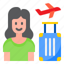 woman, travel, flight, luggage, airport