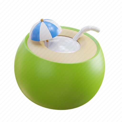 Coconut, drink, tropical, fruit, fresh, healthy, summer 3D illustration - Download on Iconfinder