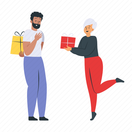 Gift, giving, woman, man, valentines, christmas illustration - Download on Iconfinder