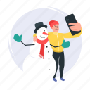 snowman, winter, selfie, guy, man, memory, christmas 