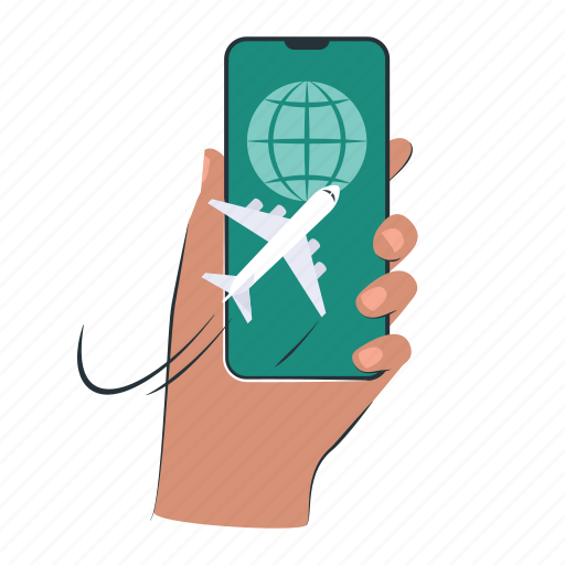 Mobile, smartphone, plane, app, airline, online tickets illustration - Download on Iconfinder