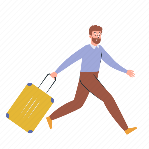 Travel, vacation, guy, man, suitcase, hurry illustration - Download on Iconfinder