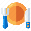 dinner plate, dinnerware, knife, fork, plate