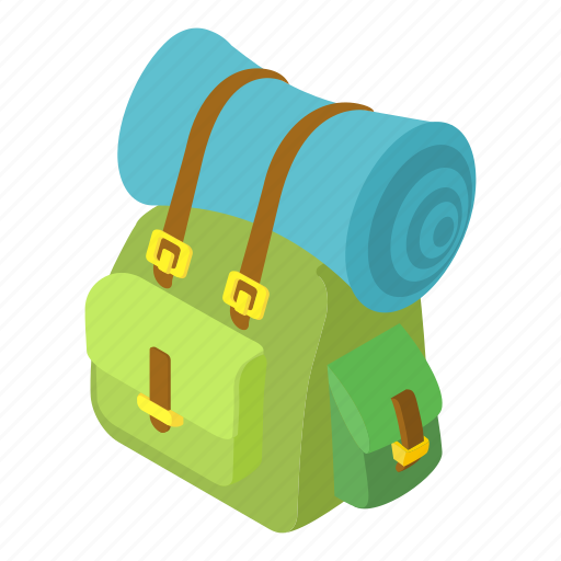 Backpack, cartoon, green, luggage, mat, rolled, tourism icon - Download on Iconfinder