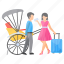 travelling cart, city travel, woman, asking, man, trolley bag 