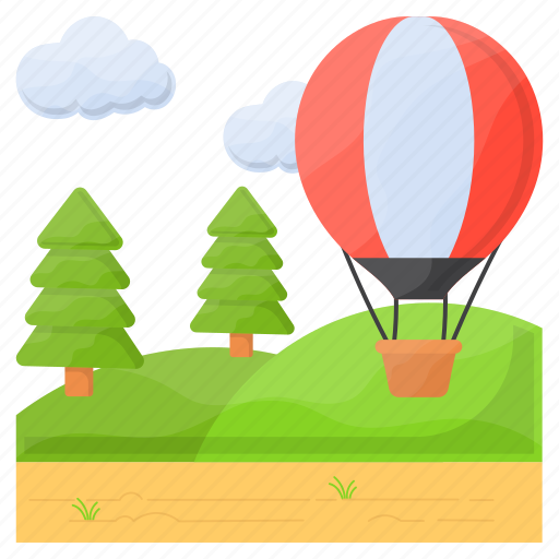 Air balloon, air travelling, hot balloon, countryside, scenery, landscape icon - Download on Iconfinder