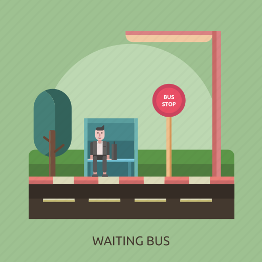 Bus stop, man, road, tree, waiting bus icon - Download on Iconfinder