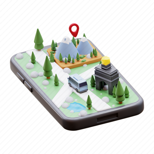 Mobile, map, navigation, pin, direction, gps 3D illustration - Download on Iconfinder