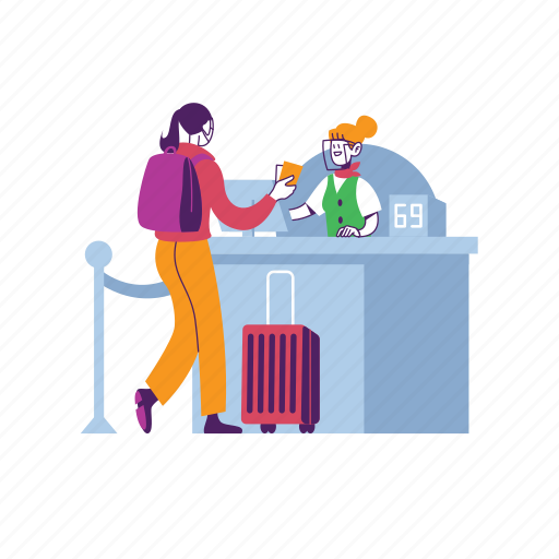 Check in, luggage, travel, female, tourism, mask, new normal illustration - Download on Iconfinder