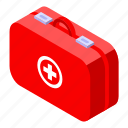 aid, bag, cartoon, first, isometric, kit, medical