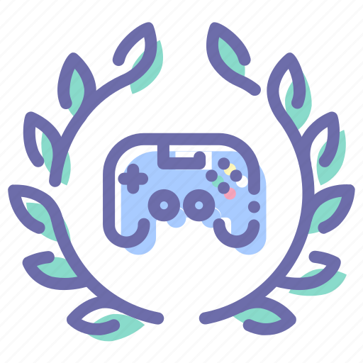Badge, game, joystick, wreath icon - Download on Iconfinder