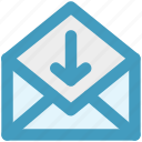 down, email, envelope, letter, mail, message, open envelope