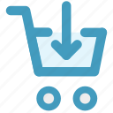 cart, down, down arrow, ecommerce, shopping, shopping cart