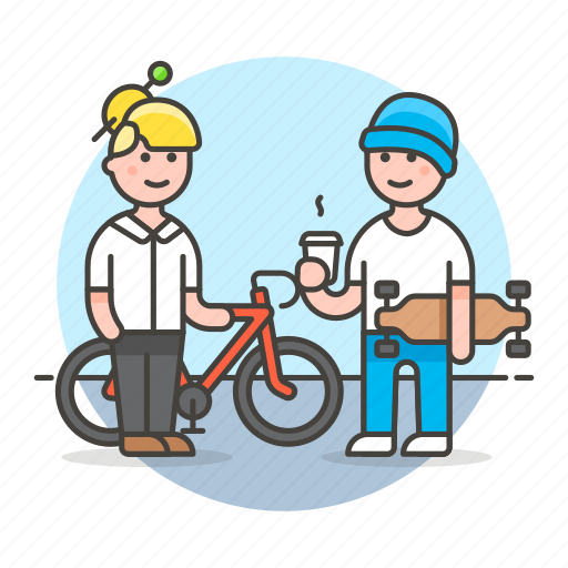 Bicycle, bike, chat, coffee, cyclist, friends, skateboard icon - Download on Iconfinder