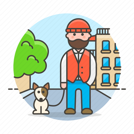 Building, city, dog, leash, male, outdoors, park icon - Download on Iconfinder