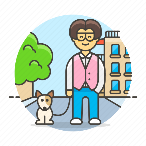 Walker, tribes, building, city, street, pet, leash icon - Download on Iconfinder