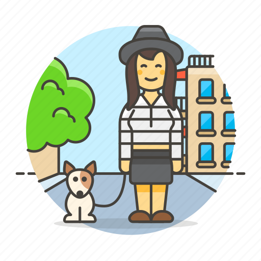 Building, city, dog, female, leash, outdoors, park icon - Download on Iconfinder