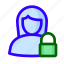 female, locked, padlock, user 