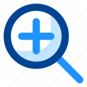 zoom, in, find, glass, magnifier, plus, search, seo