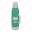 bottle, cartoon, coffee, container, green, isometric, thermos 