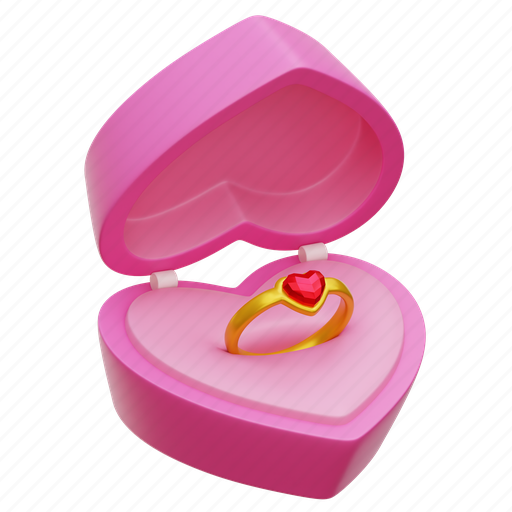 Engagement, ring, heart, love, ring box, couple 3D illustration - Download on Iconfinder