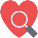 finding love, heart, heart search, love search, magnifier, searching love