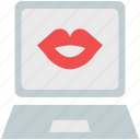 kissing lips, laptop, lips, online kiss, online romance, smiling lips