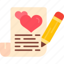 writing, document, heart, list, love, paper, pencil