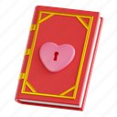 book, reading, valentine&#x27;s day, love, 3d icon, 3d illustration, 3d render