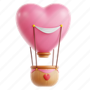 air, balloon, hot air balloon, romantic adventure, valentine&#x27;s day, love, 3d icon, 3d illustration, 3d render