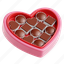 chocolate, sweets, valentine&#x27;s day, love, 3d icon, 3d illustration, 3d render 