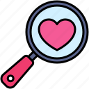 valentine, love, dating, lover, heart, magnifying glass
