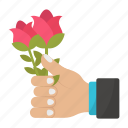 flowers, hand, giving, love gesture, roses