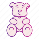 bear, teddy, toy, heart, animal, sitting, single, valentine, love