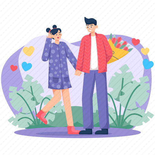Give, flowers, bouquet, valentine, couple, love, relationship illustration - Download on Iconfinder