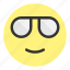 cool, emoji, face, glass, glasses, hovytech, smile 