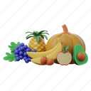 fruits, fruit, banana, pineaple, tropical 