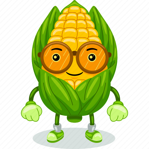 Corn, mascot, cartoon, character, funny, cute, vector icon - Download on Iconfinder