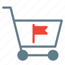 buy, cart, flag, mark, shopping, trolley